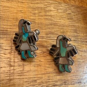 Vintage Navajo Sterling Silver Inlay Screw back Earrings